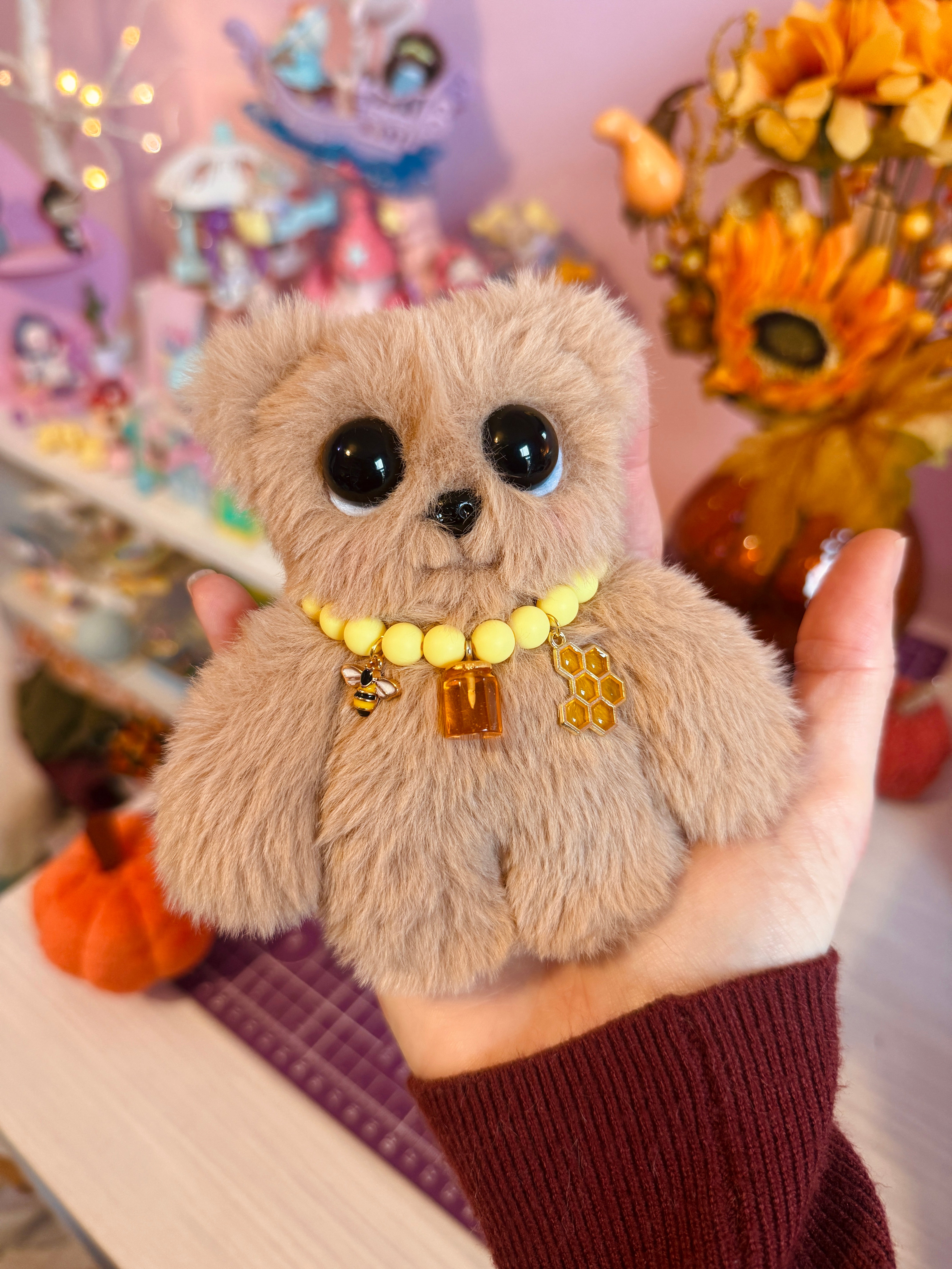 HONEY BEAR PALMPUFF (A) - Handmade Mini Luxury Weighted Doll