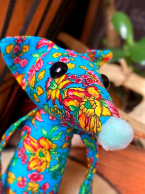 GARDEN PARTY FOX CUB (BLUE) - Handmade Weighted Cotton Fox Doll