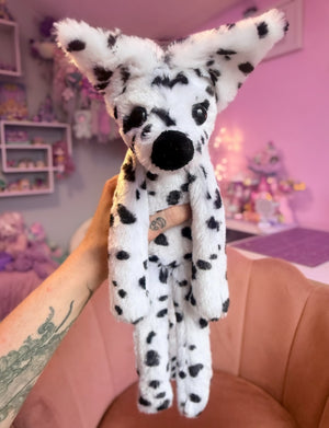 RESERVED - DALMATION FOX - Handmade Luxury Weighted Plush Fluffy Fox Doll