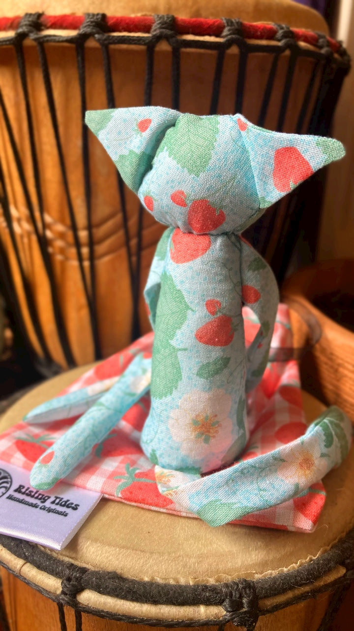 “STRAWBERRY SKIES” FOX CUB - Handmade Weighted Cotton Fox Doll (Please read description)
