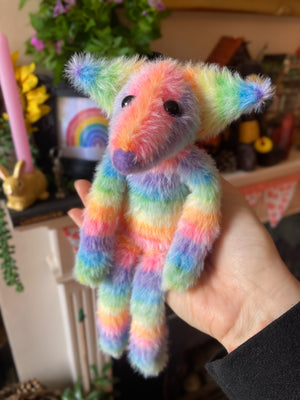 RAINBOW SHERBET FLUFFY FOX CUB (B) - Handmade Weighted Plush Fox Doll