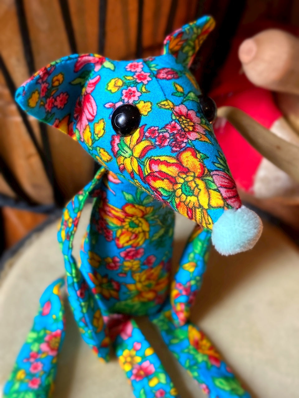 GARDEN PARTY FOX CUB (BLUE) - Handmade Weighted Cotton Fox Doll