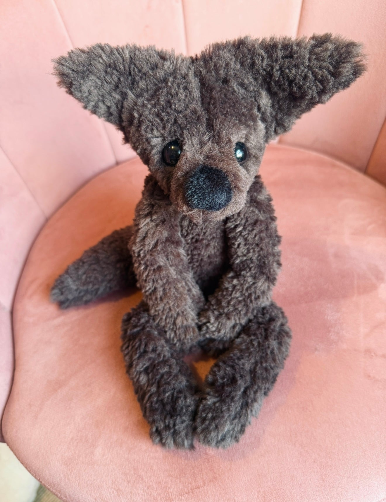 LARGE CURLY CHOCOLATE FOX (A) - Handmade Luxury Weighted Plush Doll