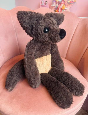 BIG CURLY CHOCOLATE FUDGE FOX - Handmade Luxury Weighted Plush Doll