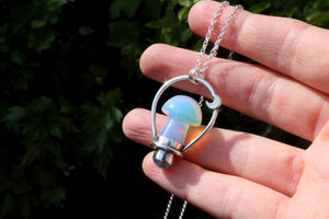 ꩜WITCHING HOUR꩜ Handmade Sterling Silver Necklace with Opalite Mushroom & Rainbow Moonstone