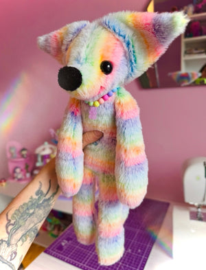 BIG RAINBOW SHERBET FOX - Handmade Luxury Weighted Fox Doll