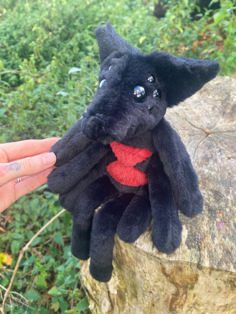 BLACK WIDOW SPIDERFOX - Handmade Luxury Weighted Plush Fluffy Fox Doll