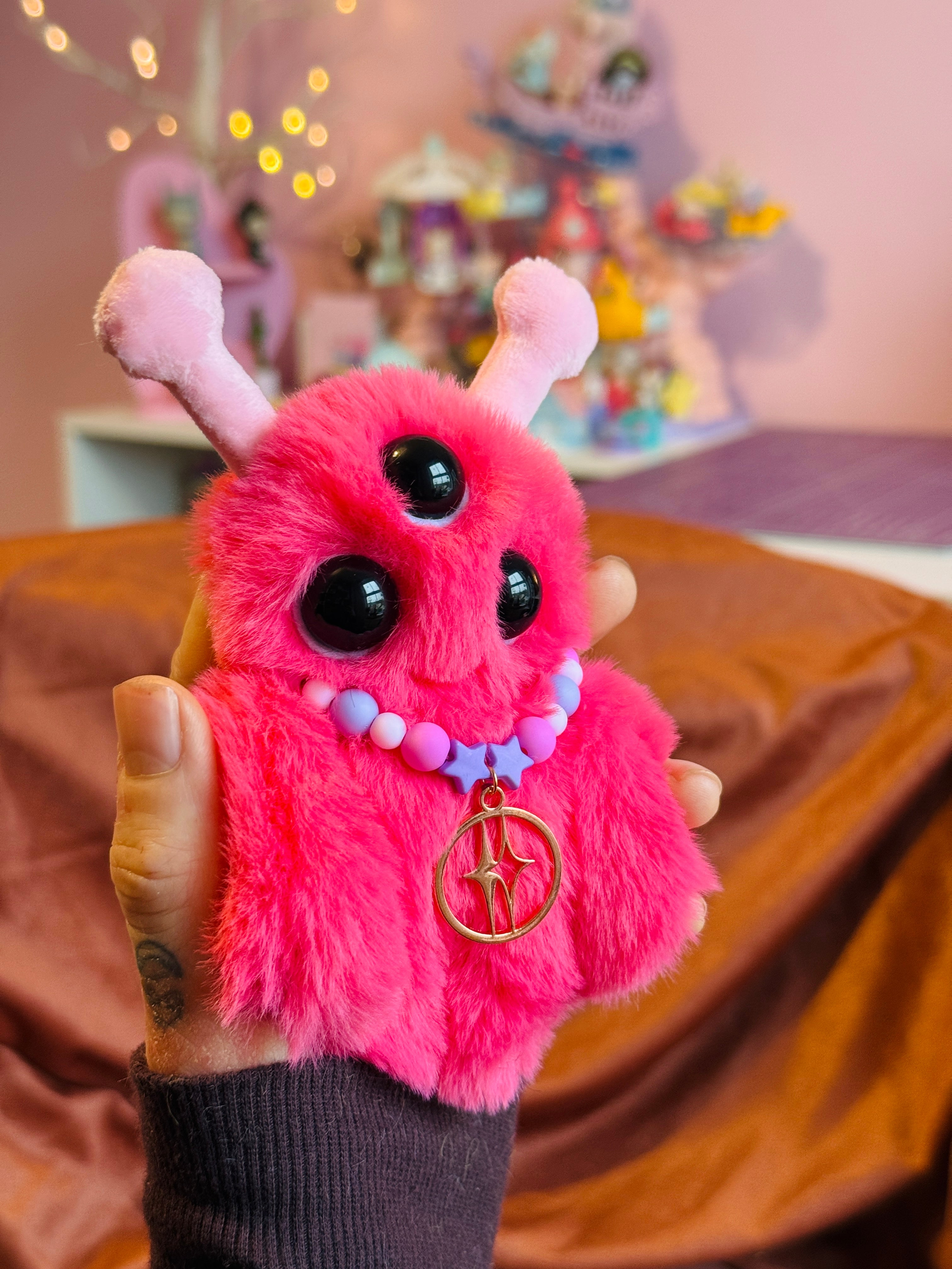 PINK ALIEN PALMPUFF - Handmade Mini Luxury Weighted Doll