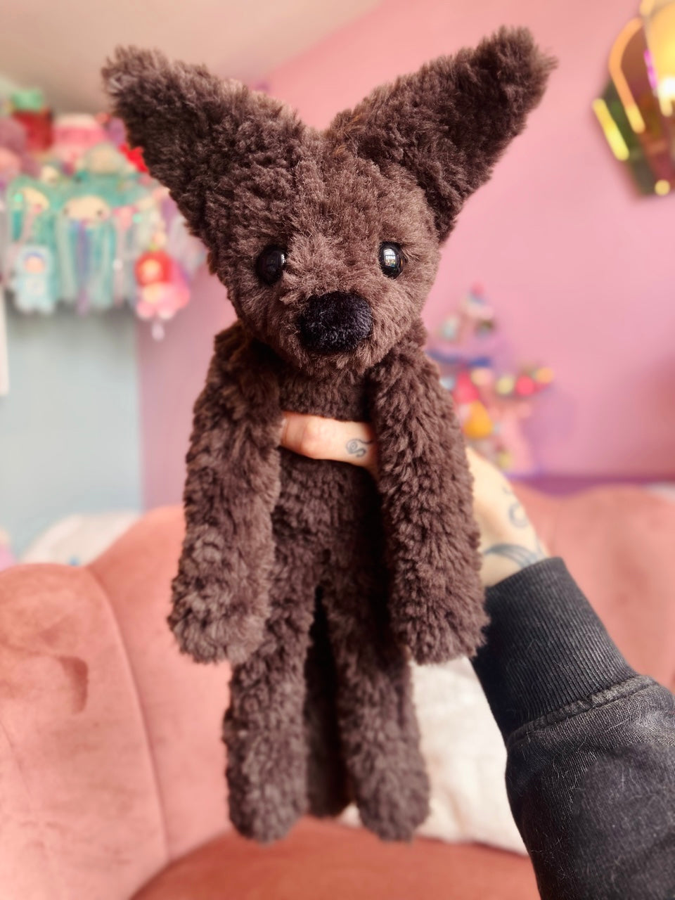 LARGE CURLY CHOCOLATE FOX (B) - Handmade Luxury Weighted Plush Doll