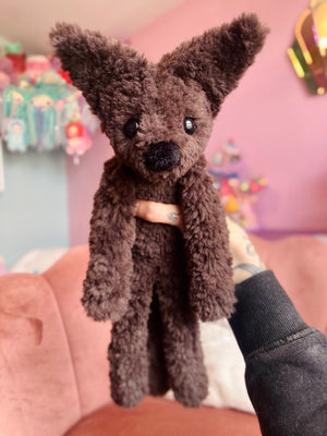LARGE CURLY CHOCOLATE FOX (B) - Handmade Luxury Weighted Plush Doll