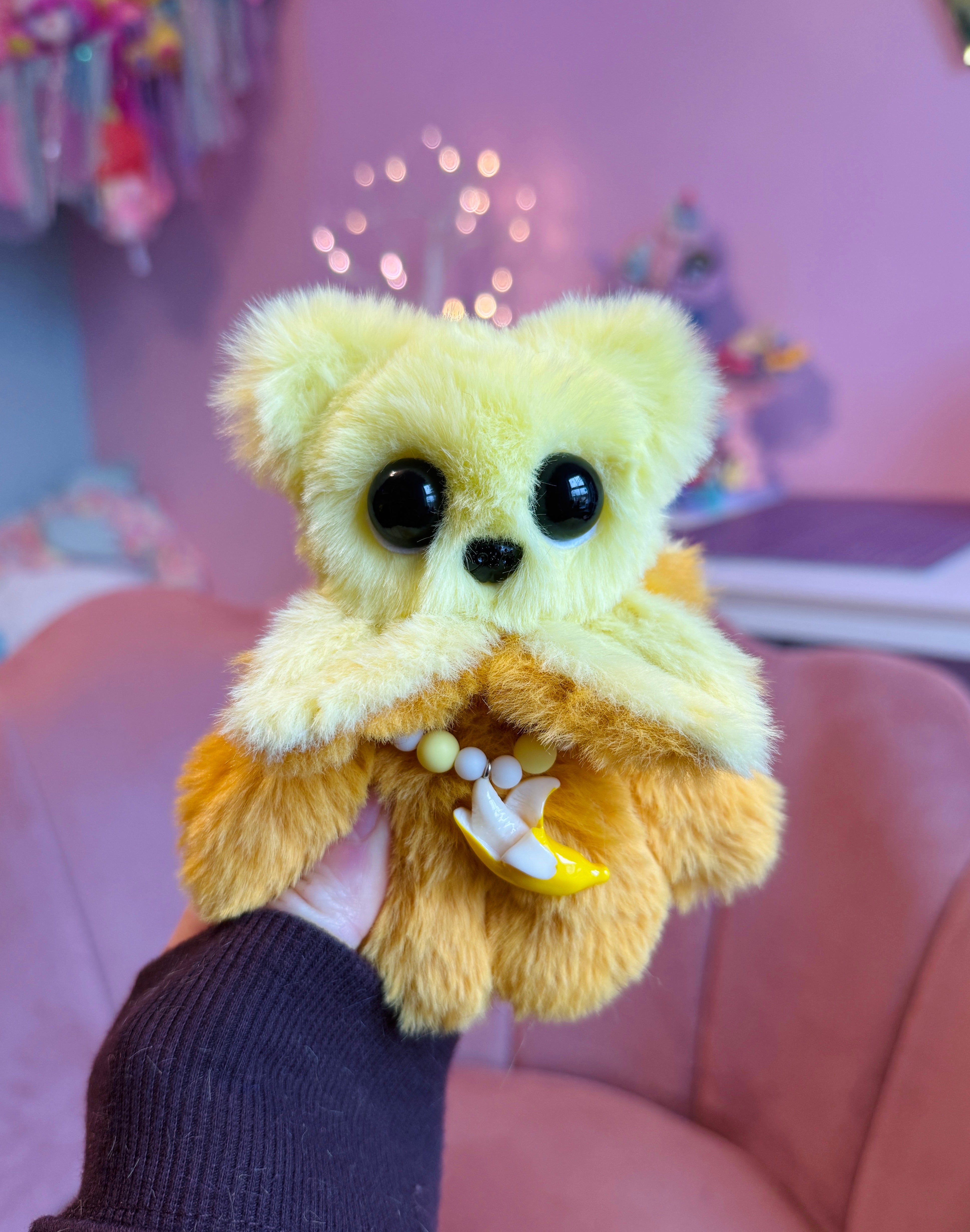 BANANA BEAR PALMPUFF - Handmade Mini Luxury Weighted Doll