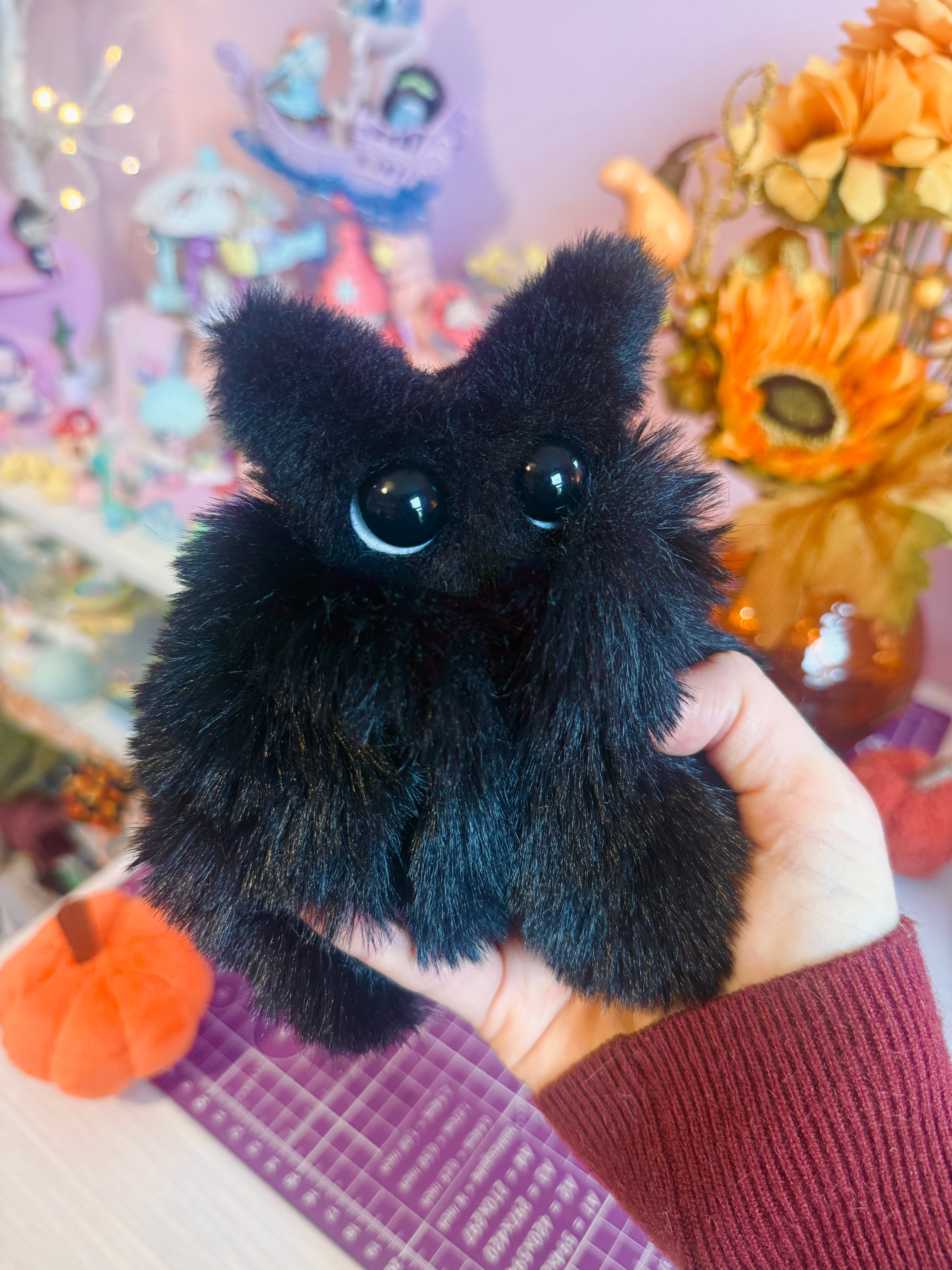 CANDYCORN BAT PALMPUFF - Handmade Mini Luxury Weighted Doll