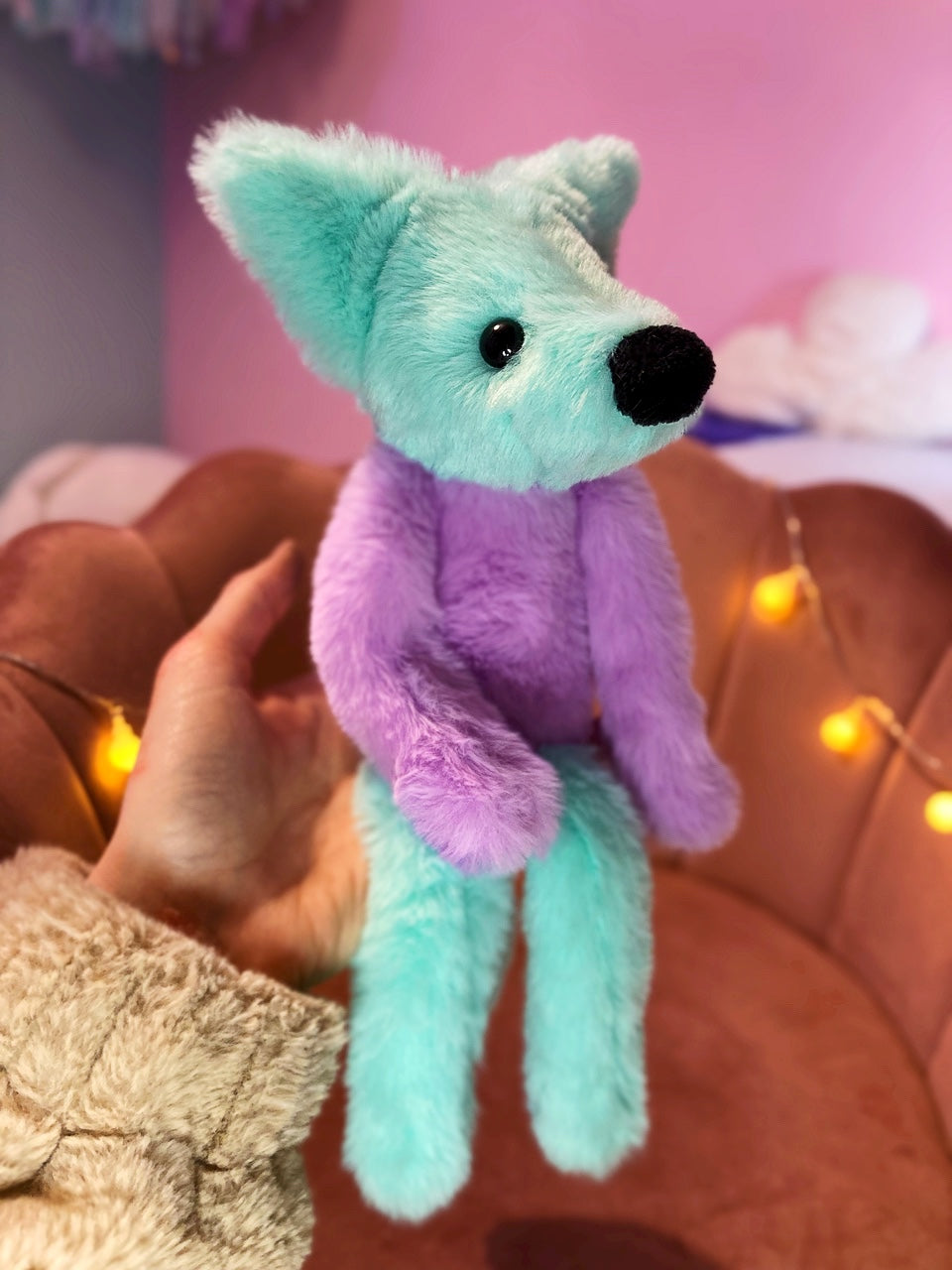 COSMIC COLOURBLOCK FOX (A) - Handmade Luxury Weighted Plush Fluffy Fox Doll