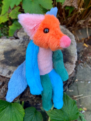 COLOUR BLOCK FOX - Handmade Luxury Weighted Plush Fluffy Fox Doll
