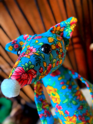 GARDEN PARTY FOX CUB (BLUE) - Handmade Weighted Cotton Fox Doll