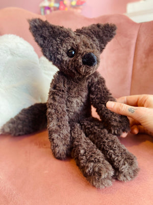 LARGE CURLY CHOCOLATE FOX (A) - Handmade Luxury Weighted Plush Doll