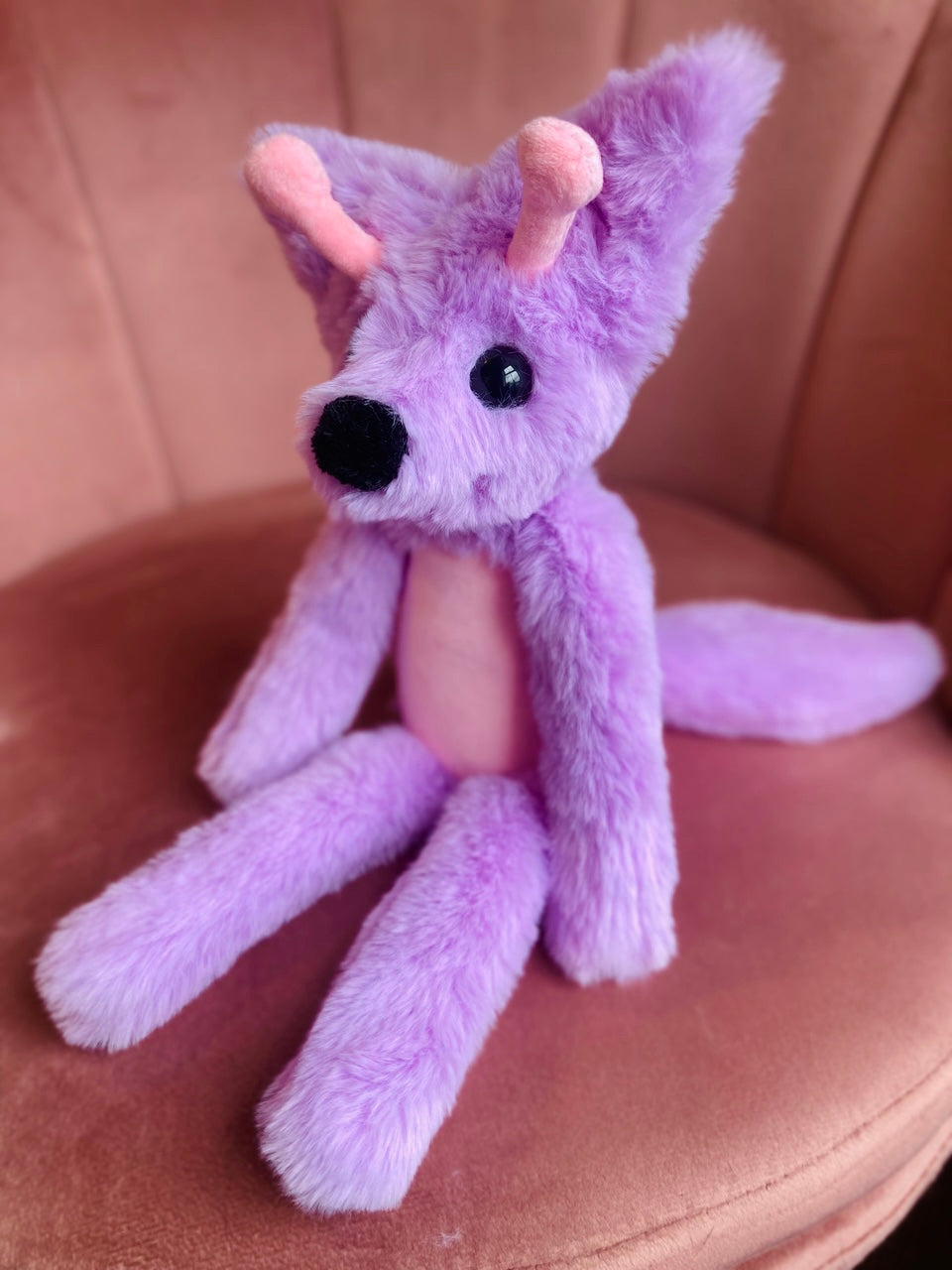 GLOW-IN-THE-DARK LAVENDER ALIEN FOX - Handmade Luxury Weighted Plush Fluffy Fox Doll