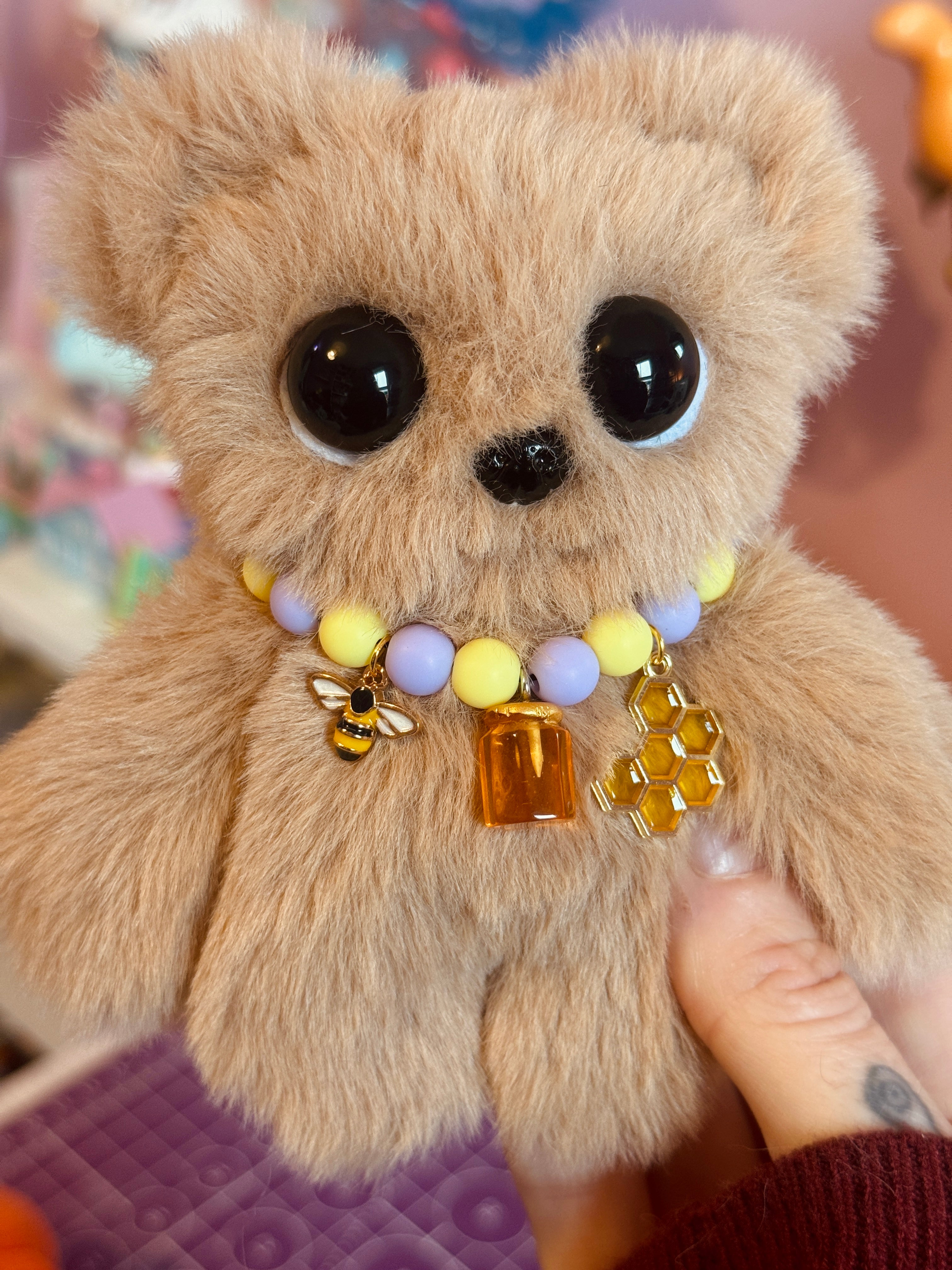 HONEY BEAR PALMPUFF (B) - Handmade Mini Luxury Weighted Doll