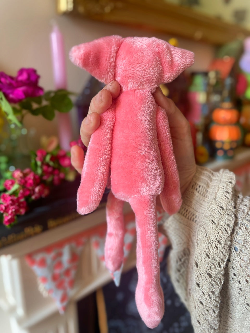 SOFT PINK FLUFFY BELLY FOX (C) - Handmade Weighted Plush Fox Doll