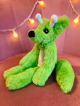 GLOW-IN-THE-DARK GREEN ALIEN FOX - Handmade Luxury Weighted Plush Fluffy Fox Doll