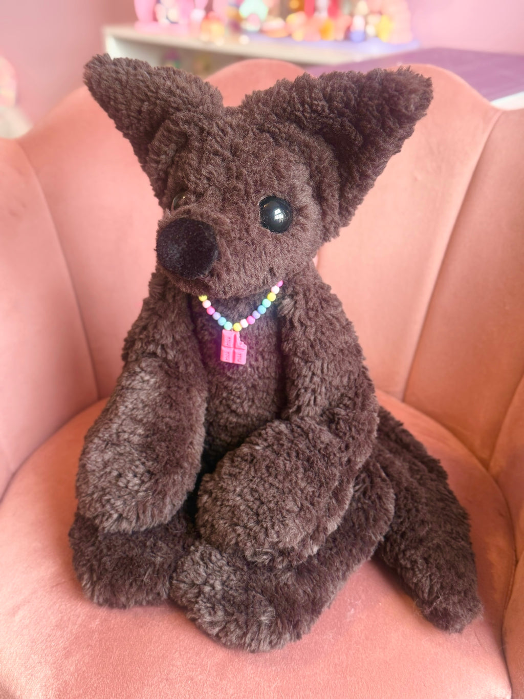 XL CURLY CHOCOLATE FOX - Handmade Luxury Weighted Plush Doll