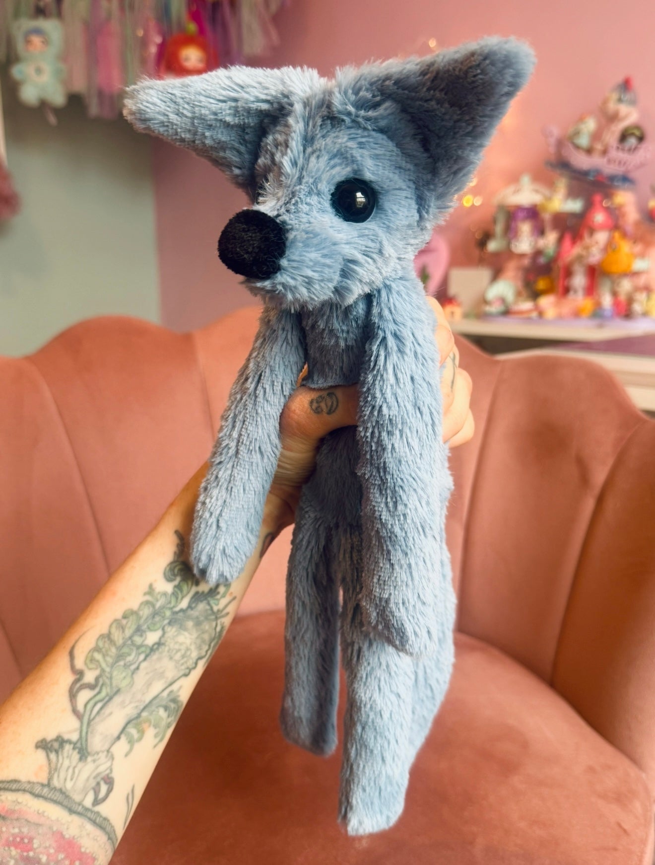 DUSKY BLUE FOX - Handmade Luxury Weighted Plush Fluffy Fox Doll