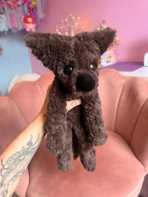 LARGE CURLY CHOCOLATE FOX - Handmade Luxury Weighted Plush Doll