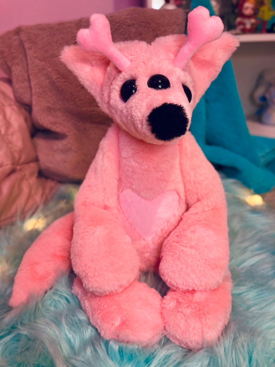 XL GLOW-IN-THE-DARK PINK ALIEN FOX - Handmade Luxury Weighted Plush Fluffy Fox Doll