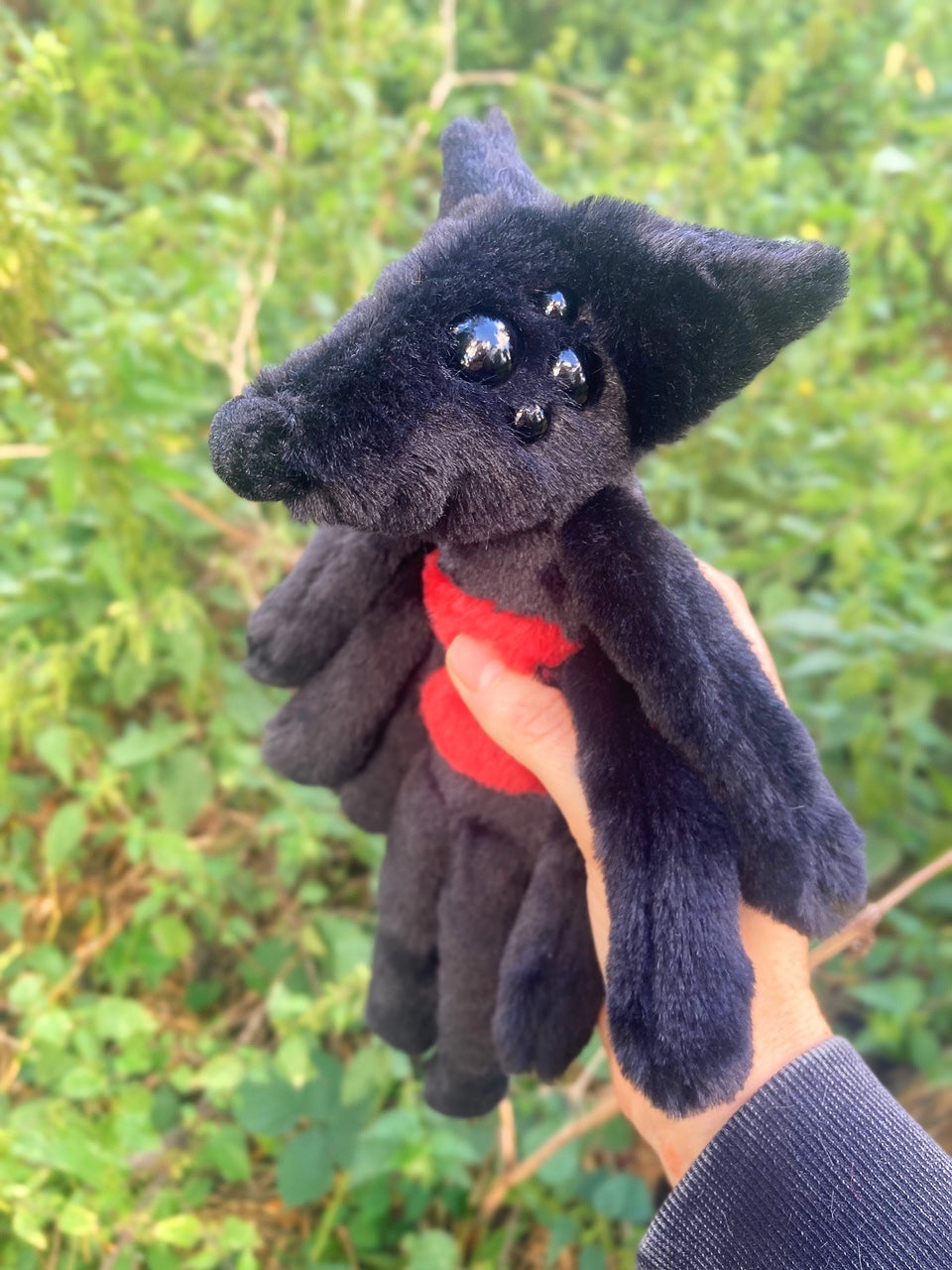 BLACK WIDOW SPIDERFOX - Handmade Luxury Weighted Plush Fluffy Fox Doll