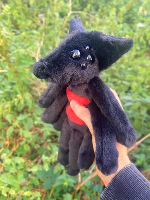 BLACK WIDOW SPIDERFOX - Handmade Luxury Weighted Plush Fluffy Fox Doll