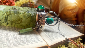 ꩜ SACRED GROVE ꩜ Handmade Sterling Silver Forest Talisman with Prehnite Crystal, Green Agate, Jade & Turquoise Beads