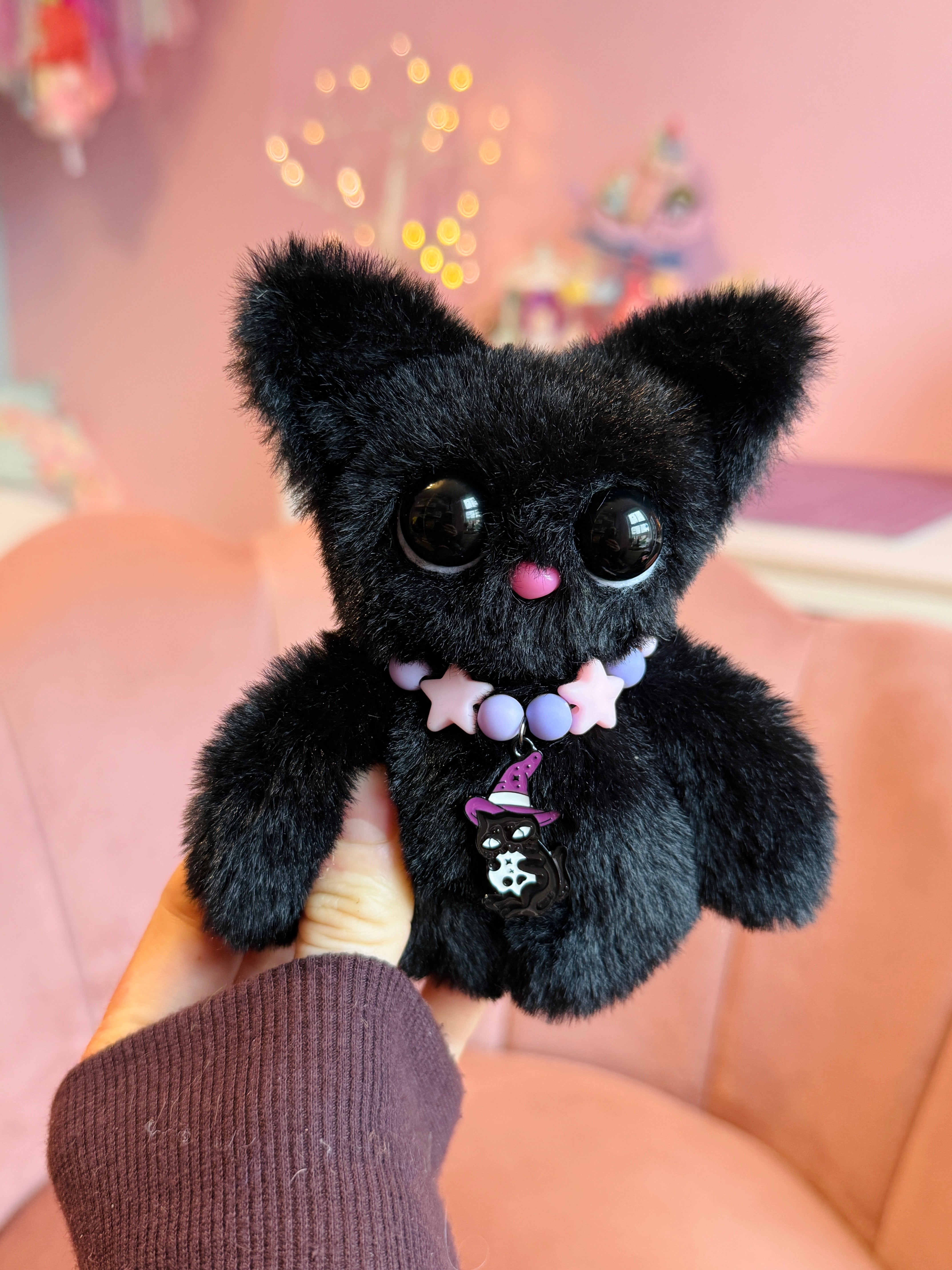 BLACK CAT PALMPUFF - Handmade Mini Luxury Weighted Doll