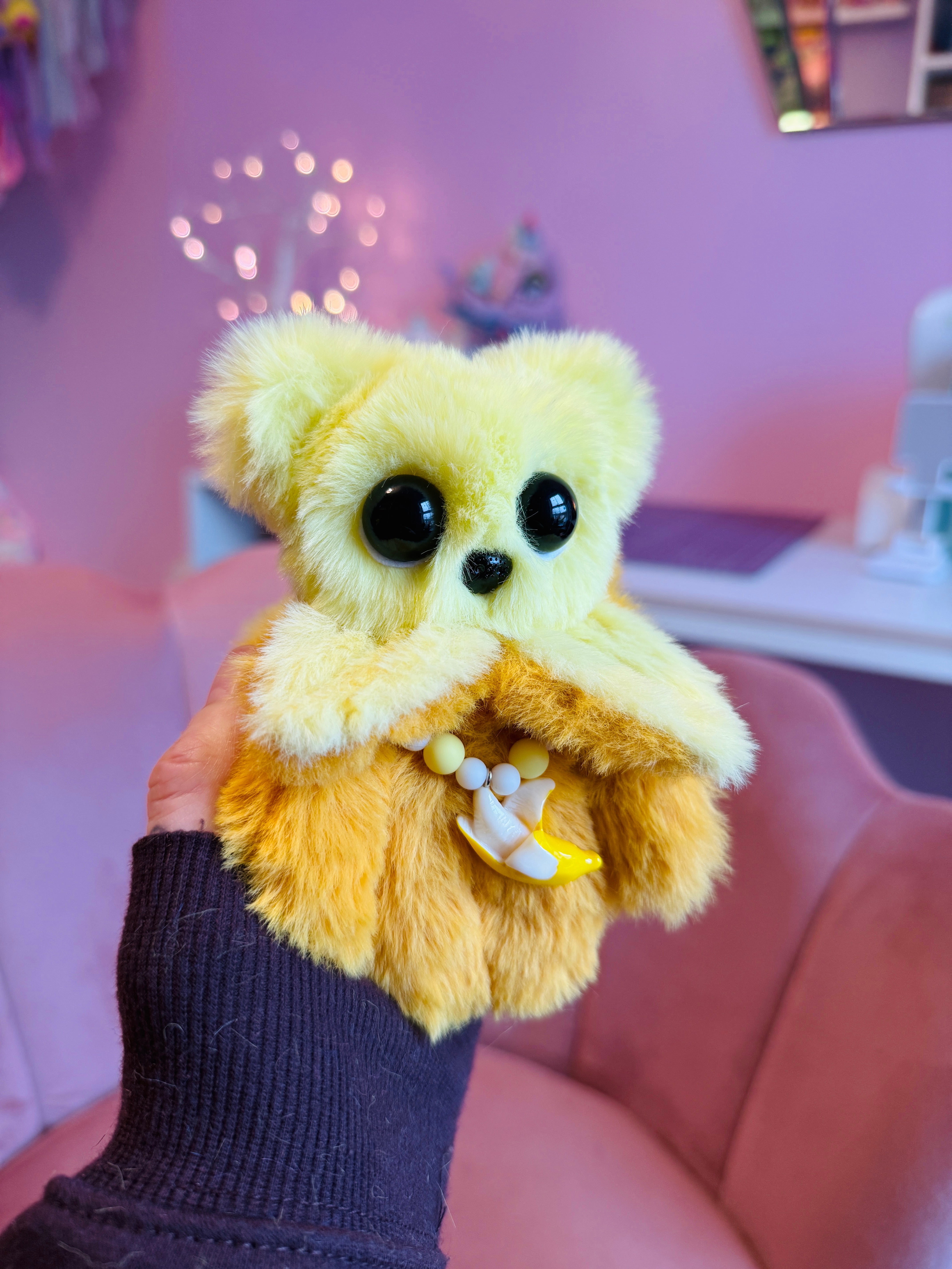 BANANA BEAR PALMPUFF - Handmade Mini Luxury Weighted Doll