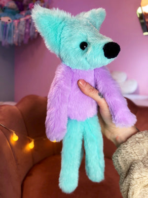 COSMIC COLOURBLOCK FOX (A) - Handmade Luxury Weighted Plush Fluffy Fox Doll