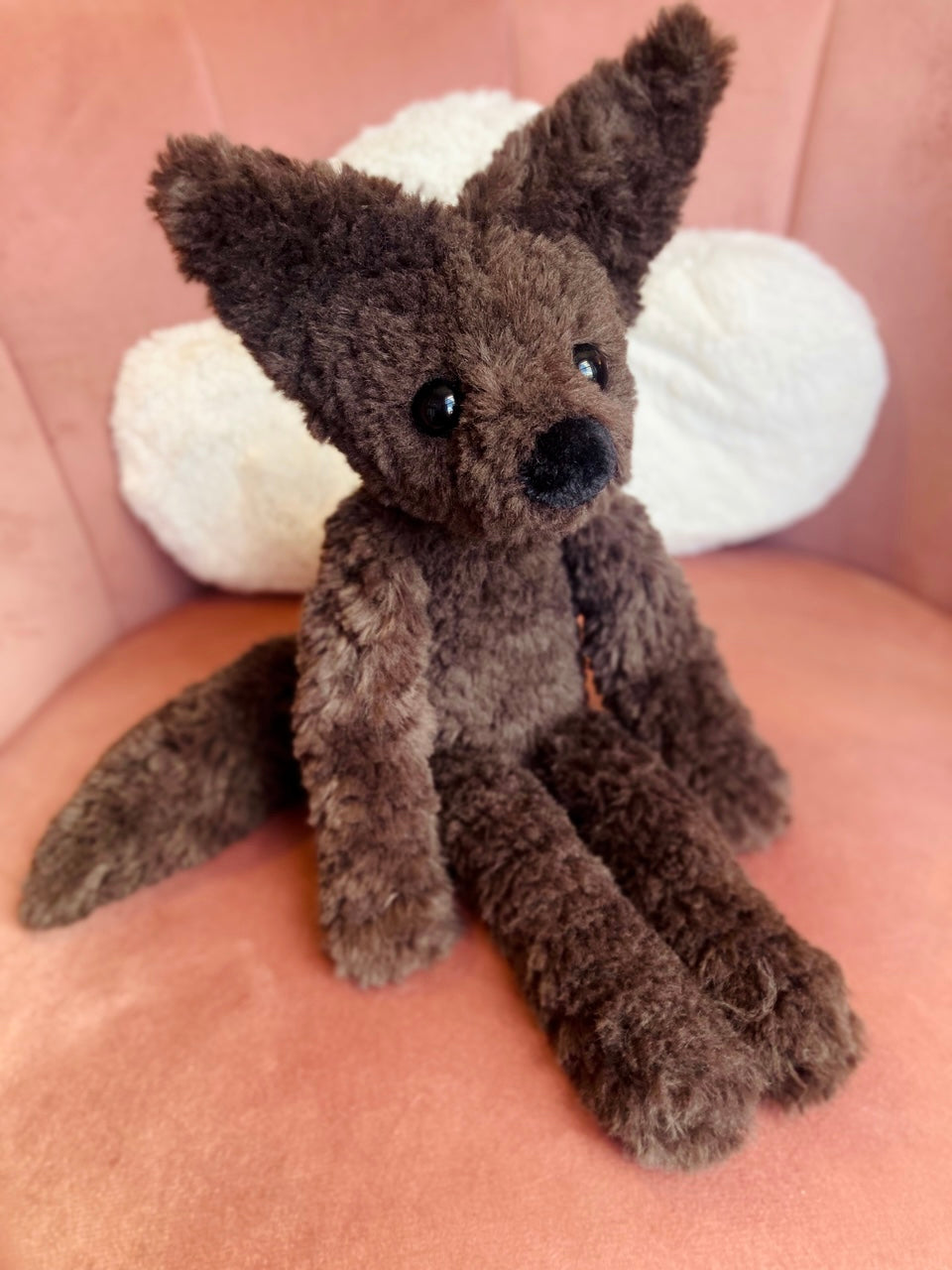 LARGE CURLY CHOCOLATE FOX (B) - Handmade Luxury Weighted Plush Doll