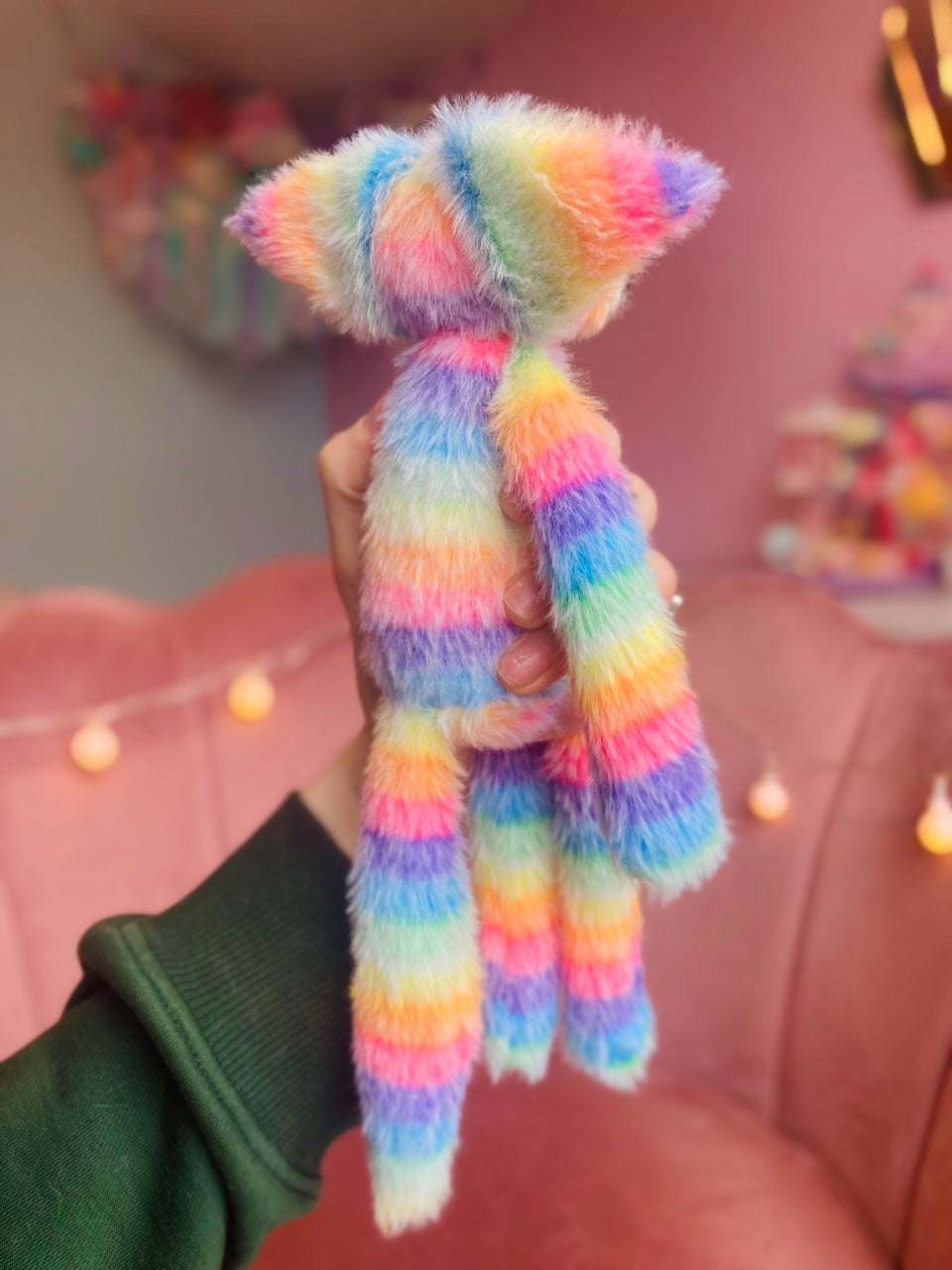 RAINBOW SHERBET FOX (B) - Handmade Luxury Weighted Plush Fluffy Fox Doll
