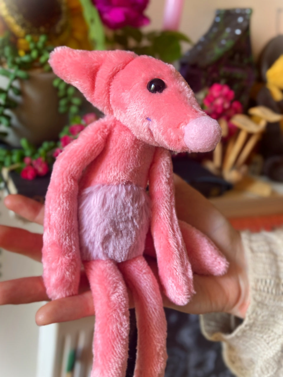 SOFT PINK FLUFFY BELLY FOX (A) - Handmade Weighted Plush Fox Doll