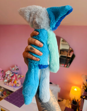 COLOURBLOCK (BLUE) FOX - Handmade Luxury Weighted Plush Fluffy Fox Doll