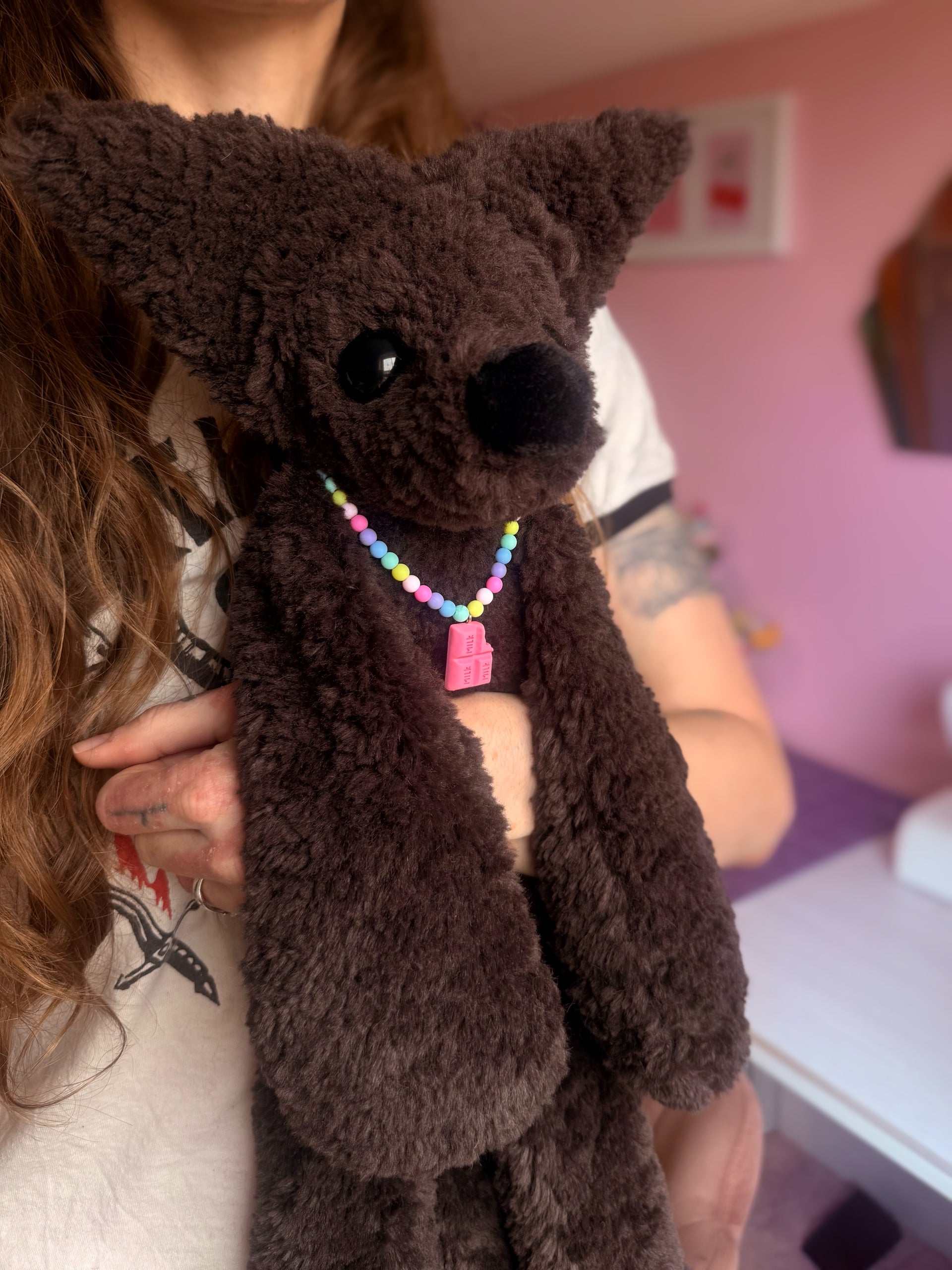 XL CURLY CHOCOLATE FOX - Handmade Luxury Weighted Plush Doll