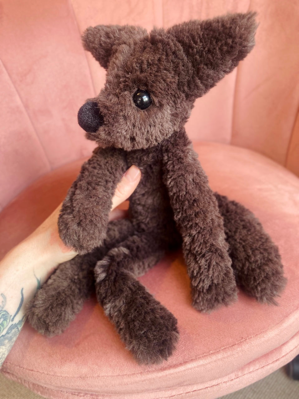 LARGE CURLY CHOCOLATE FOX - Handmade Luxury Weighted Plush Doll