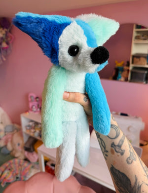 COLOURBLOCK (BLUE) FOX - Handmade Luxury Weighted Plush Fluffy Fox Doll