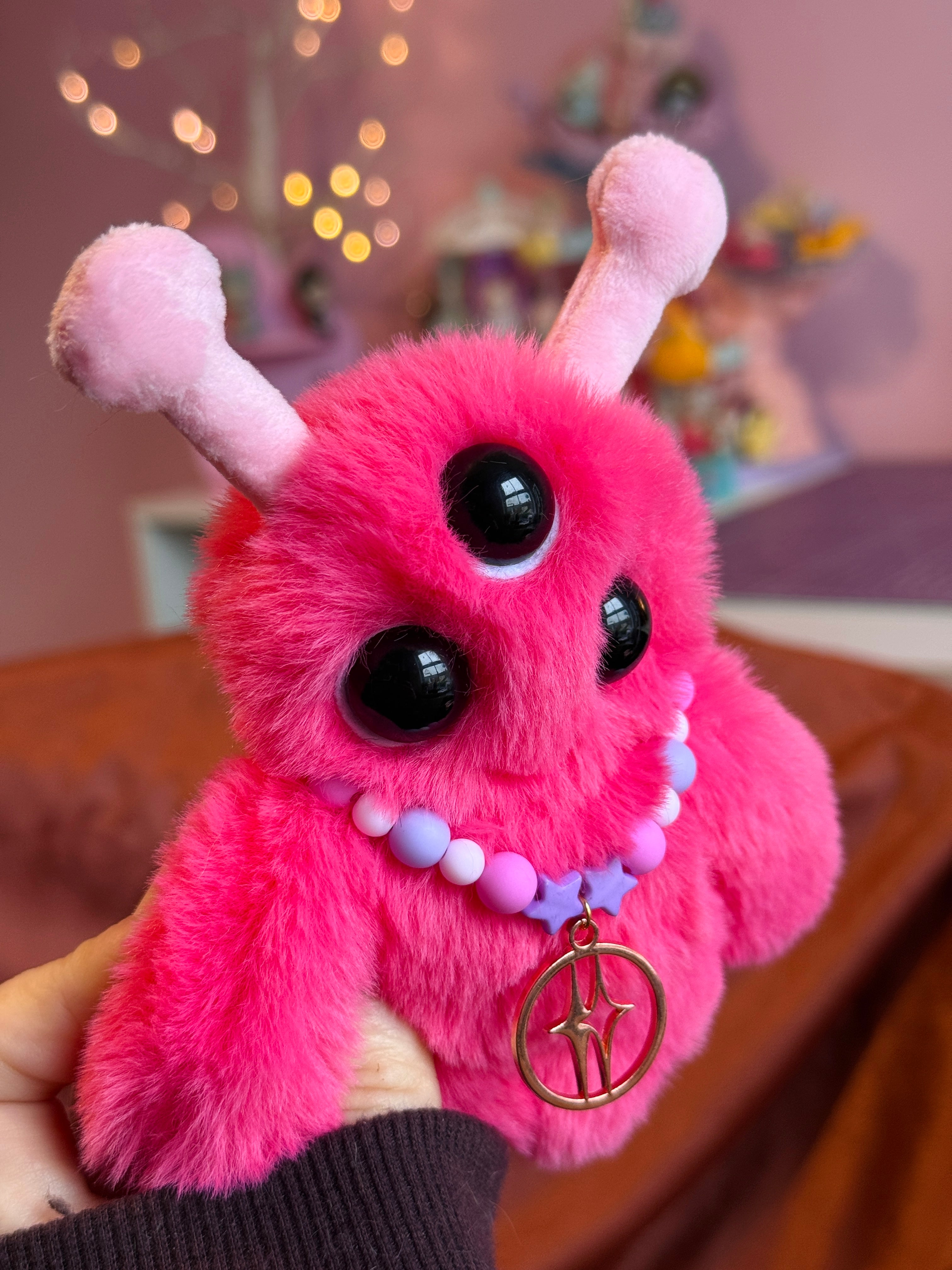 PINK ALIEN PALMPUFF - Handmade Mini Luxury Weighted Doll