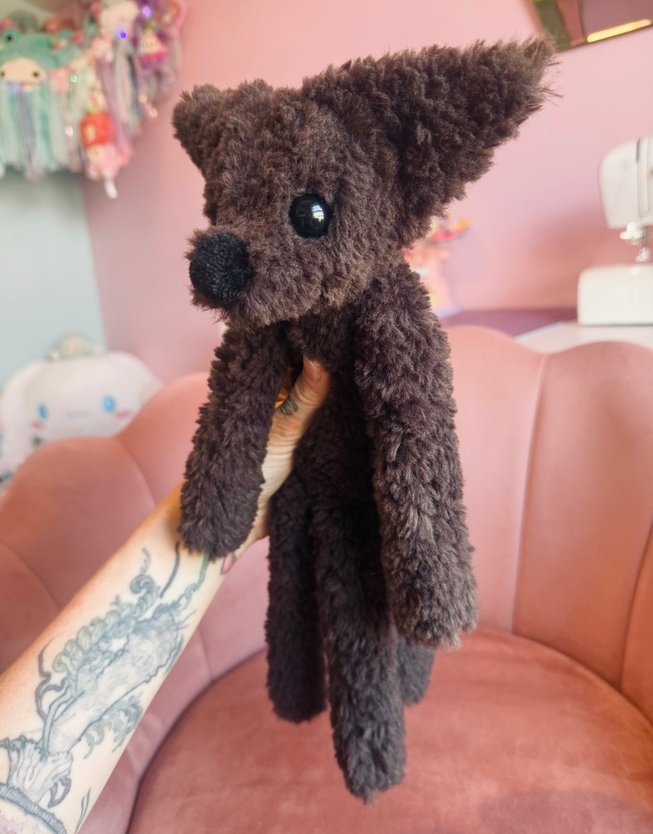 LARGE CURLY CHOCOLATE FOX (B) - Handmade Luxury Weighted Plush Doll