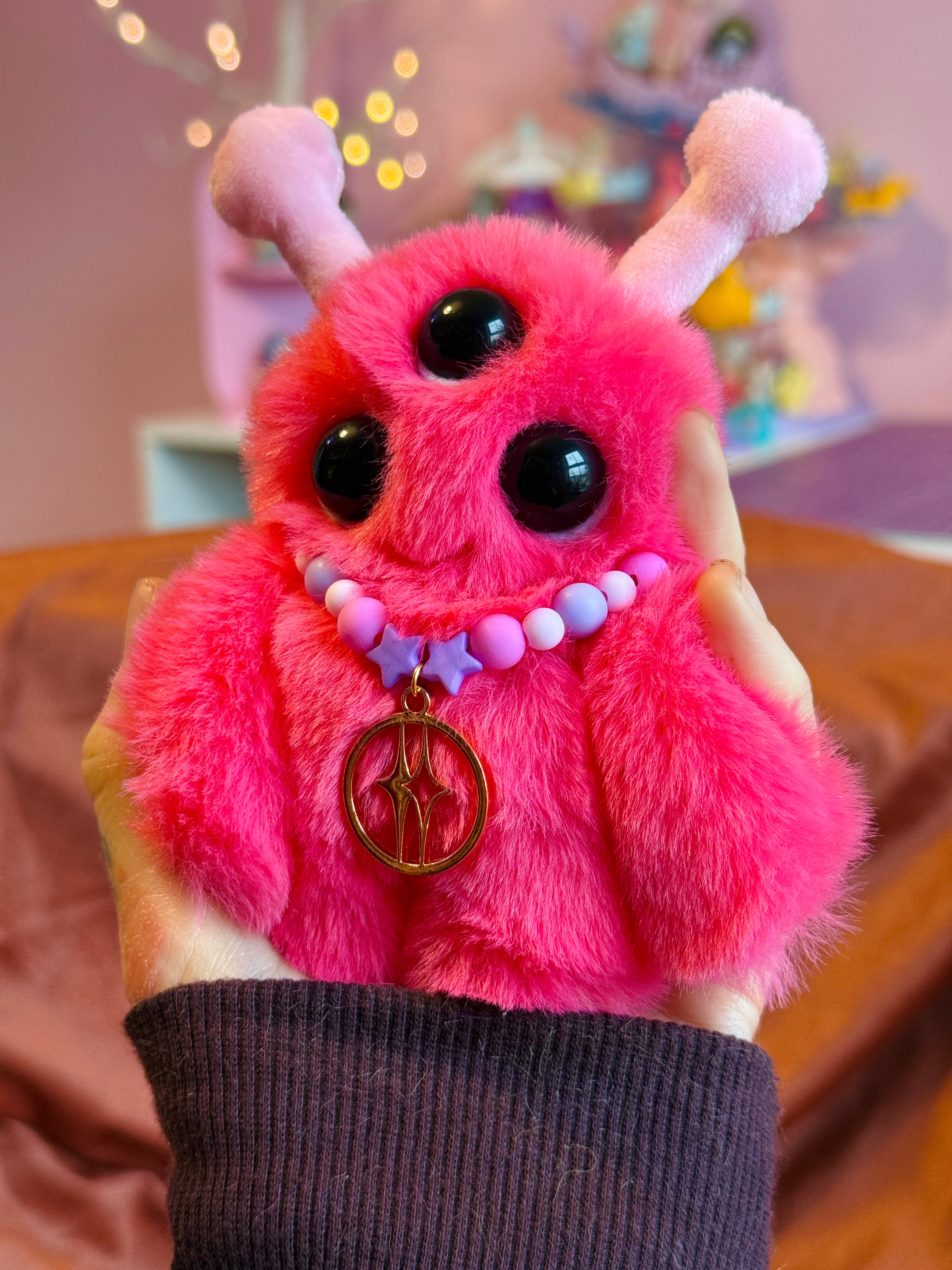 PINK ALIEN PALMPUFF - Handmade Mini Luxury Weighted Doll