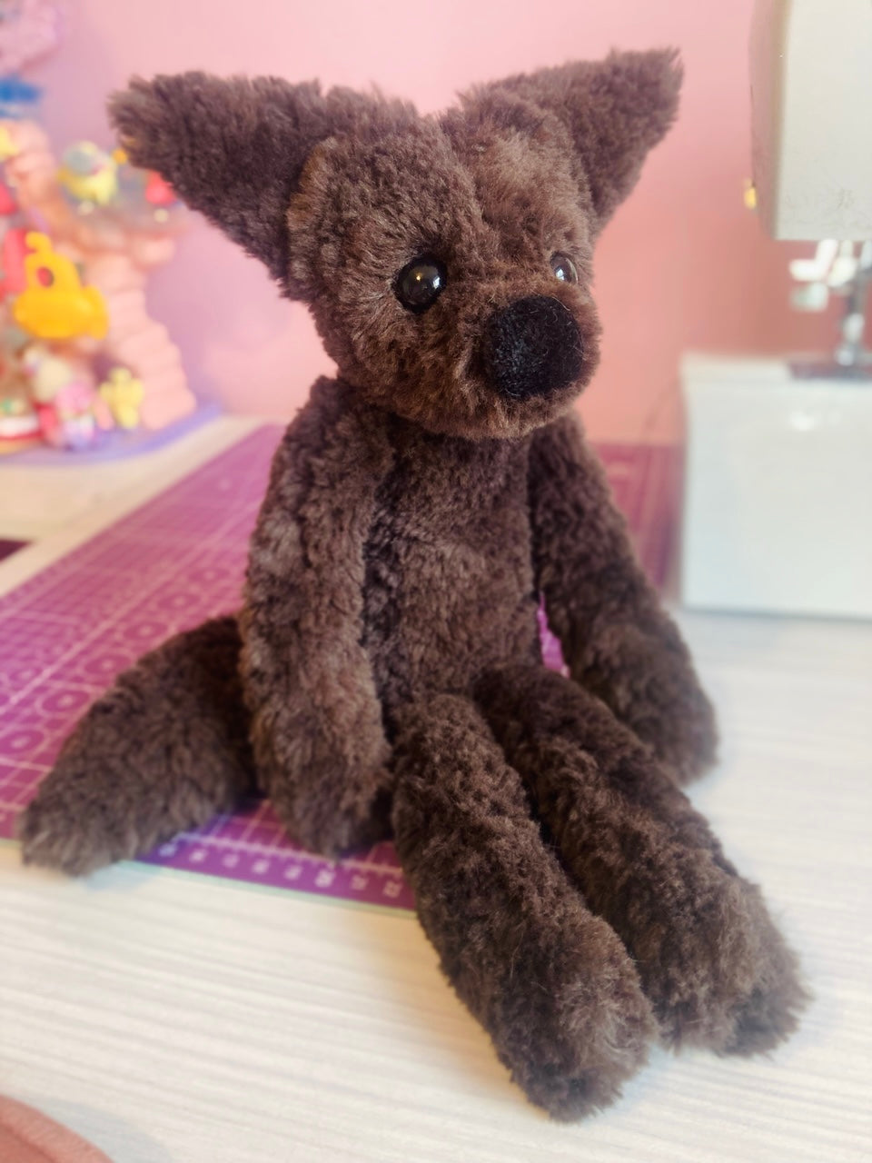 LARGE CURLY CHOCOLATE FOX - Handmade Luxury Weighted Plush Doll