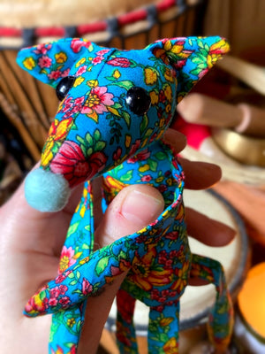 GARDEN PARTY FOX CUB (BLUE) - Handmade Weighted Cotton Fox Doll