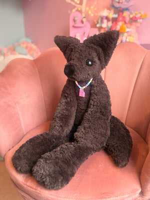 XL CURLY CHOCOLATE FOX - Handmade Luxury Weighted Plush Doll