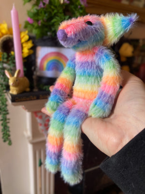 RAINBOW SHERBET FLUFFY FOX CUB (B) - Handmade Weighted Plush Fox Doll