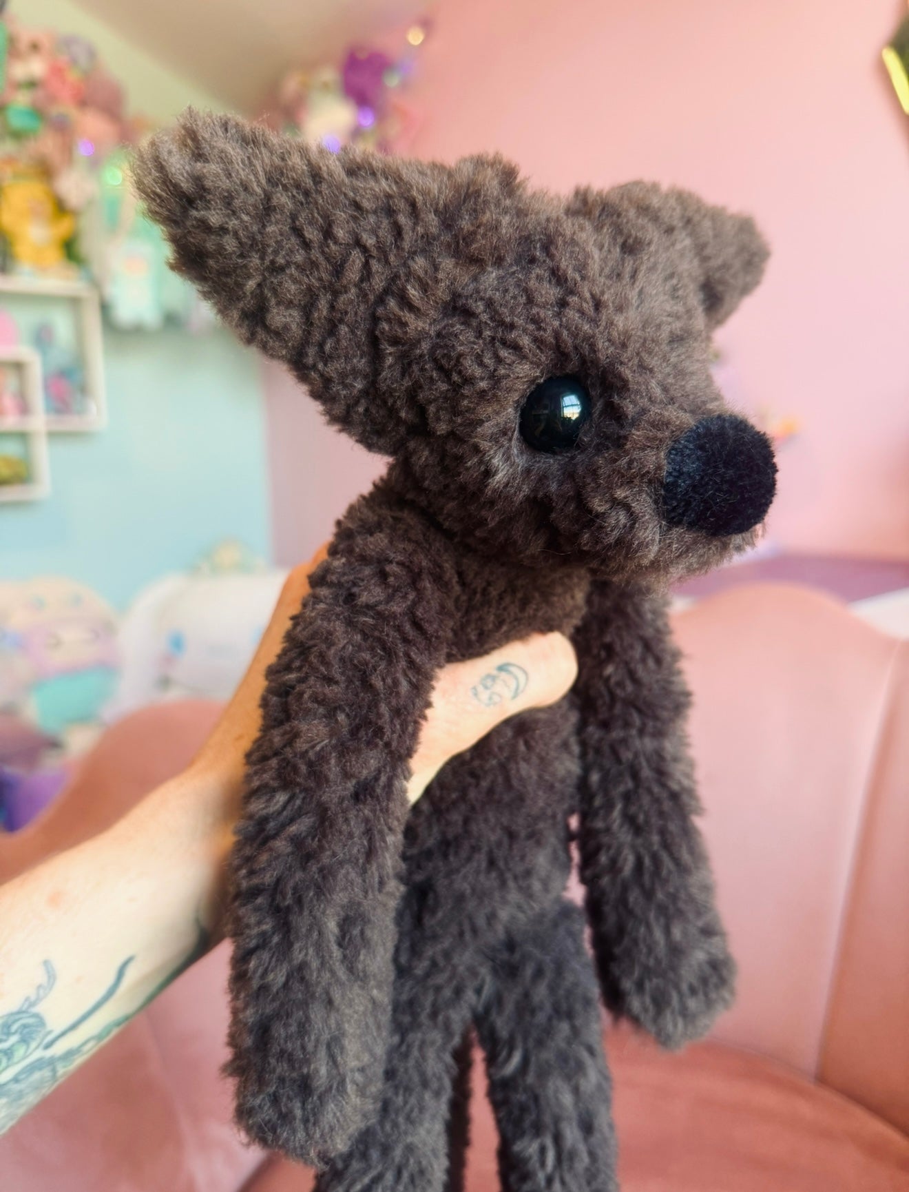 LARGE CURLY CHOCOLATE FOX (B) - Handmade Luxury Weighted Plush Doll