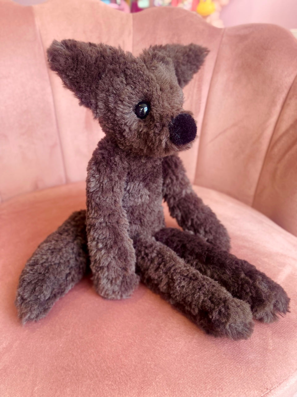 LARGE CURLY CHOCOLATE FOX - Handmade Luxury Weighted Plush Doll